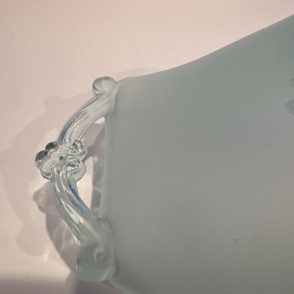 Vintage Depression Glass Green Satin Lancaster Octagon 924 Handled Nappy Bowl